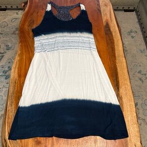 Boho Tye Dye Navy and White Midi Sundress with mesh back women’s Large